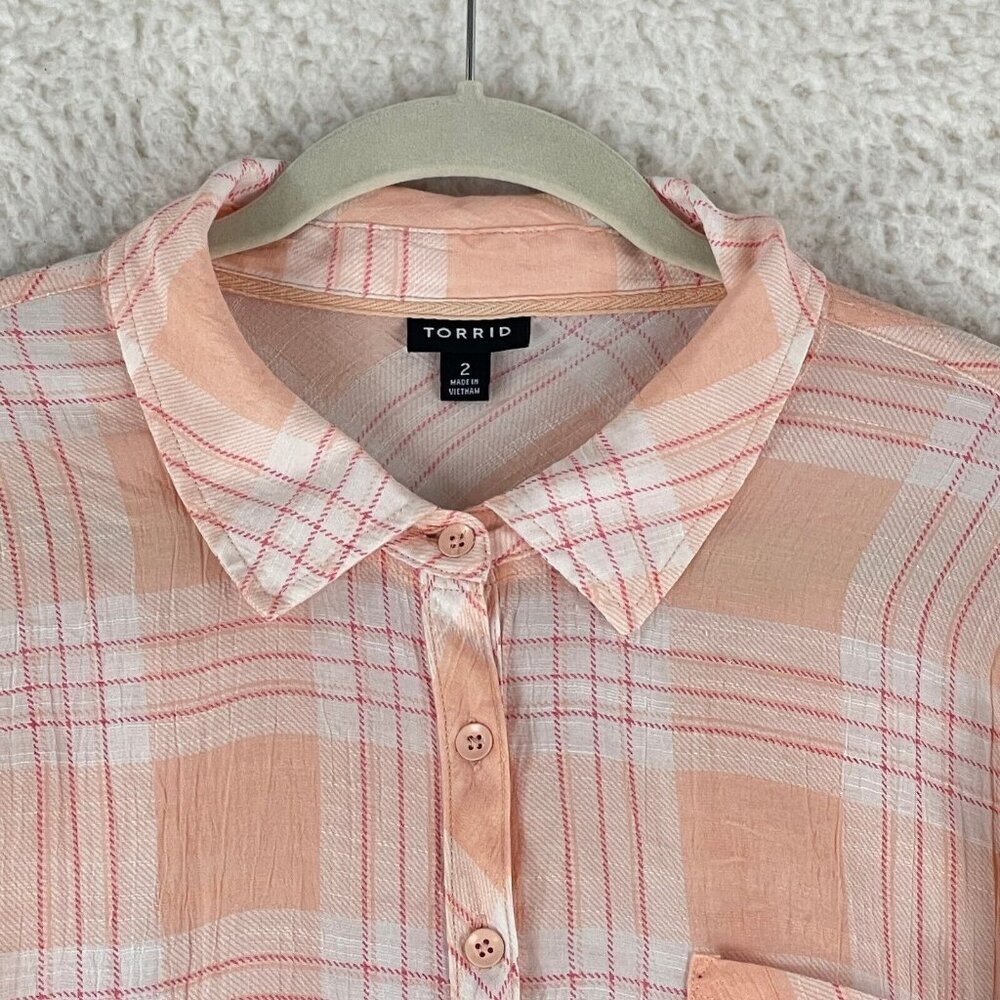 Torrid Plaid Pink Lindsay Drop Shoulder Button-Down Shirt Womens Plus Size 2X - Picture 3 of 16